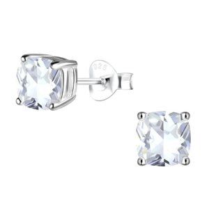 Cushion Cubic Zirconia Sterling Silver Stud Earrings 6mm